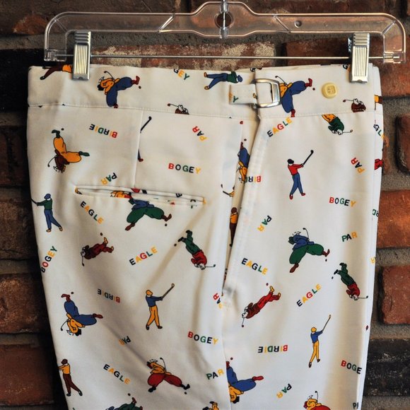 Vintage 60s 70s White Golf Pants, All Over Print. Par, Bogey, Eagle W 30-36" - Picture 4 of 4